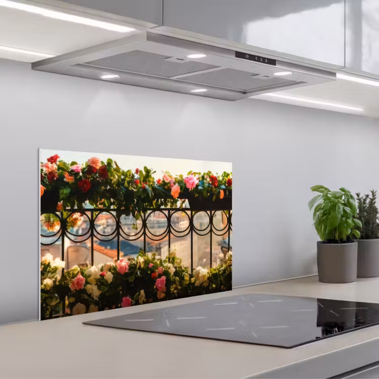 Kitchen splashback for hob - Flowers - Fence - Cityscape - Summer — 1
