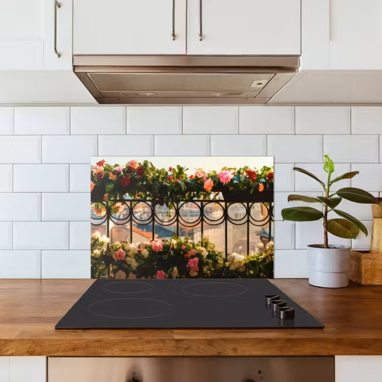 Kitchen splashback for hob - Flowers - Fence - Cityscape - Summer — 3