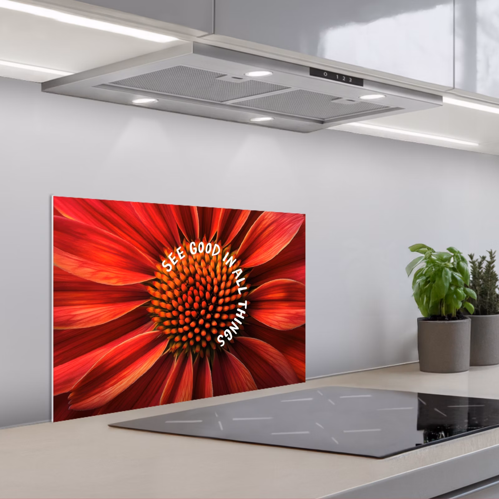 Kitchen splashback for hob - Close up - Flower - Quote - Red — 1