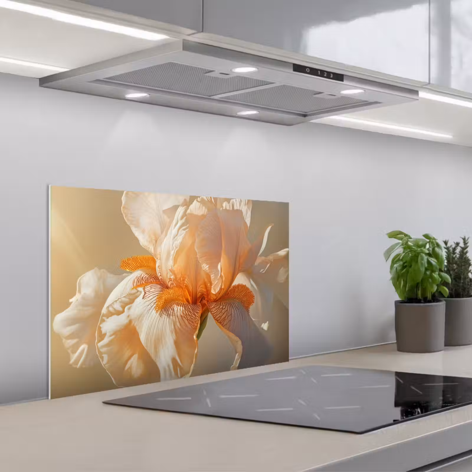 Kitchen splashback for hob - Close up - Orange - Iris — 1