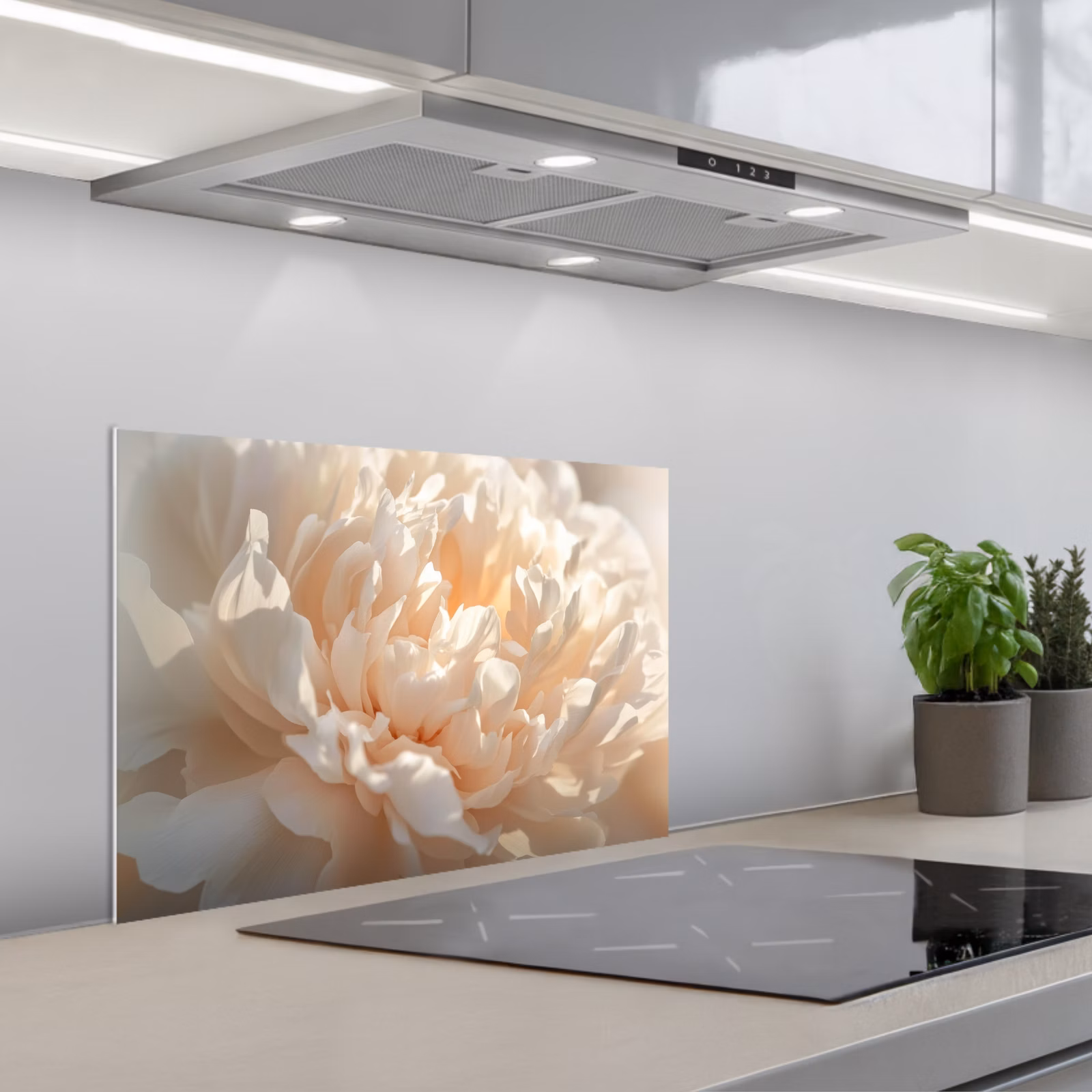 Kitchen splashback for hob - Close up - Peony - Light pink — 1