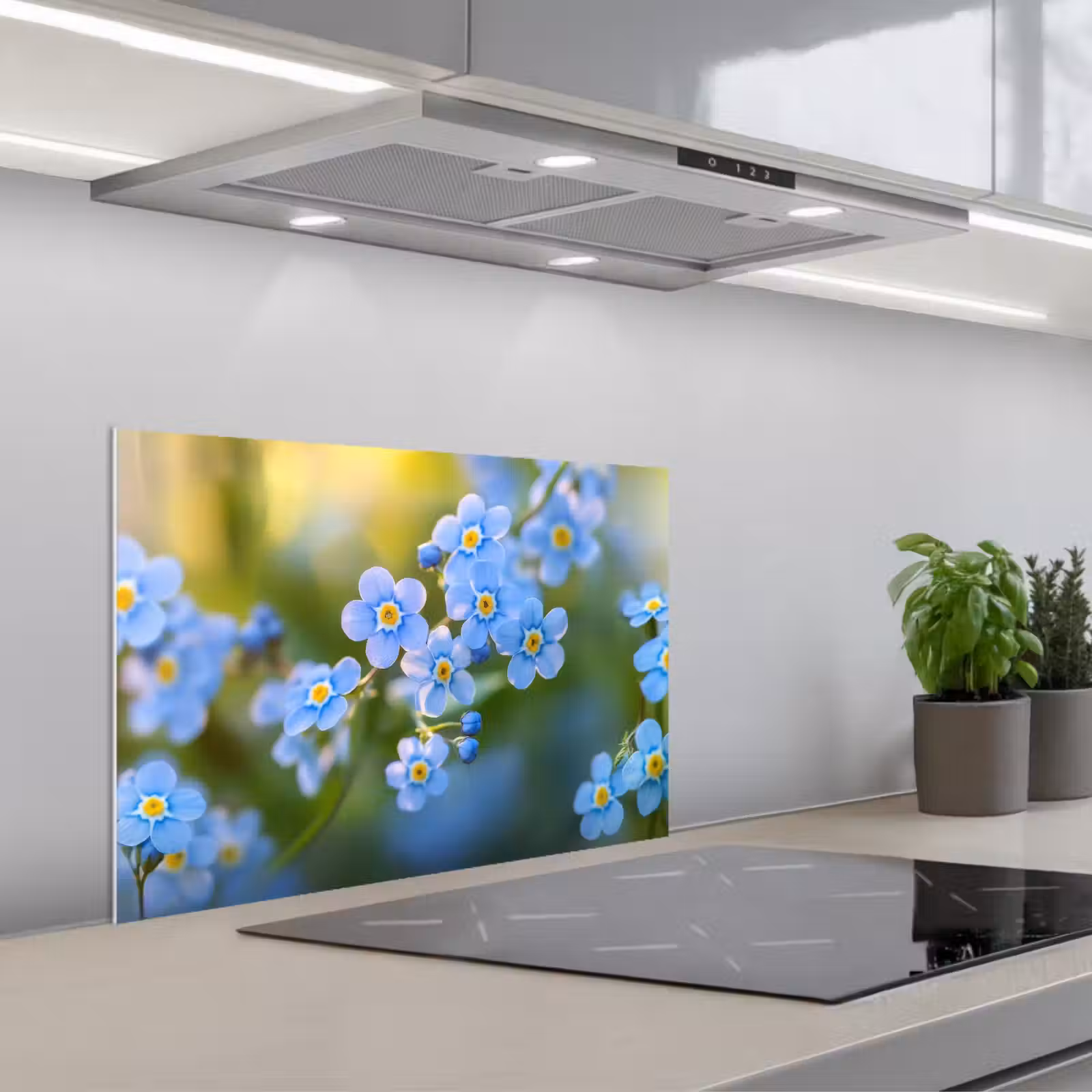 Kitchen splashback for hob - Flowers - Blue - Forget me not — 1