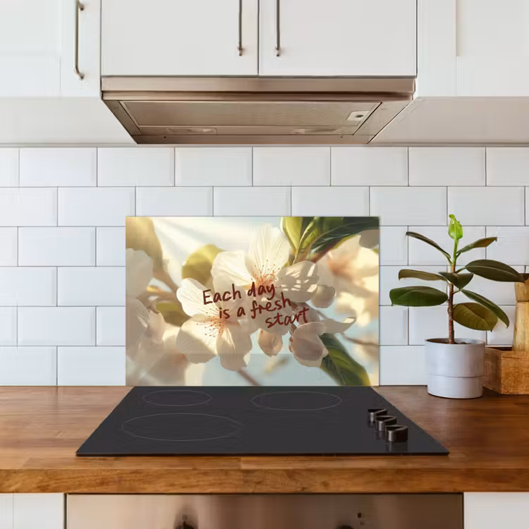 Kitchen splashback for hob - Blossoms - Sunlight - Quote - White — 3