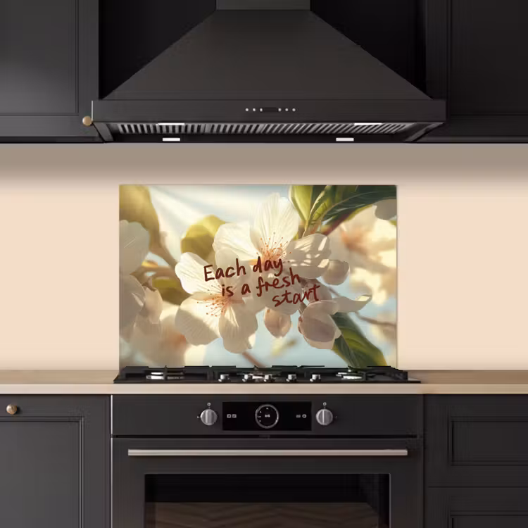 Kitchen splashback for hob - Blossoms - Sunlight - Quote - White — 5