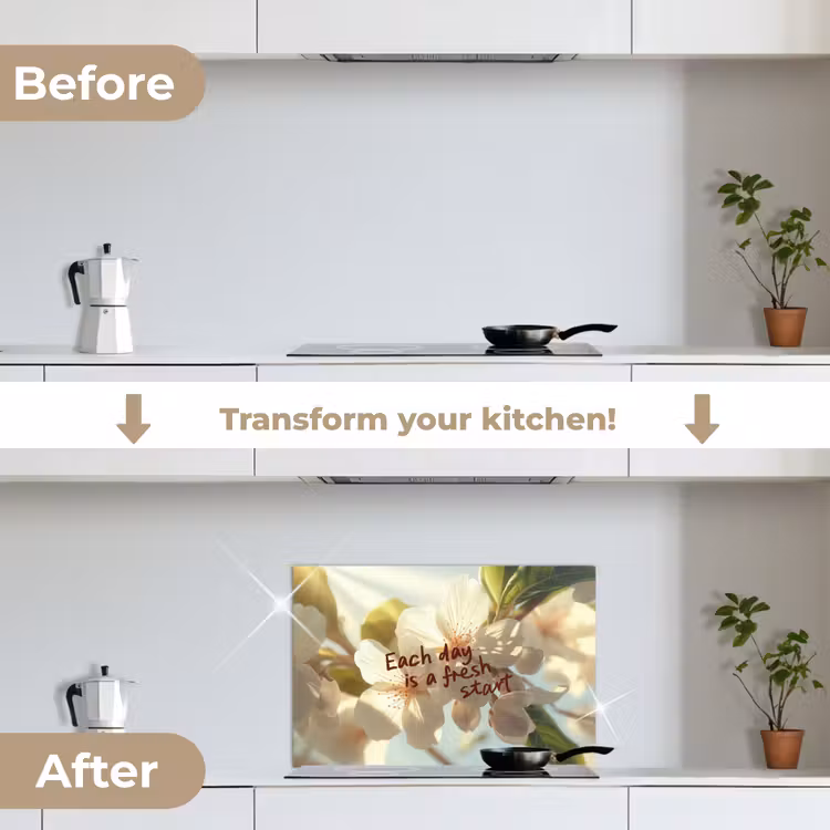 Kitchen splashback for hob - Blossoms - Sunlight - Quote - White — 7