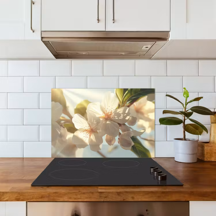 Kitchen splashback for hob - Blossoms - White - Sunbeams - Petals — 3
