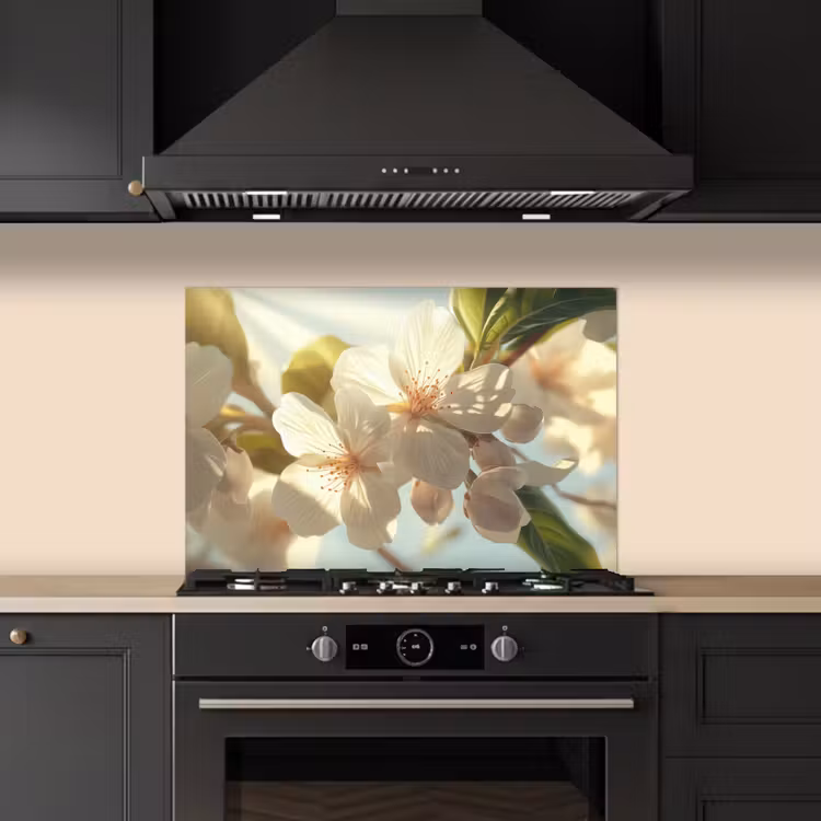 Kitchen splashback for hob - Blossoms - White - Sunbeams - Petals — 5