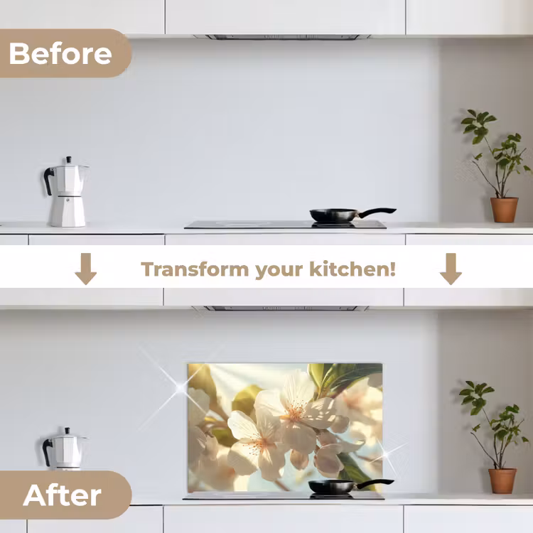 Kitchen splashback for hob - Blossoms - White - Sunbeams - Petals — 7