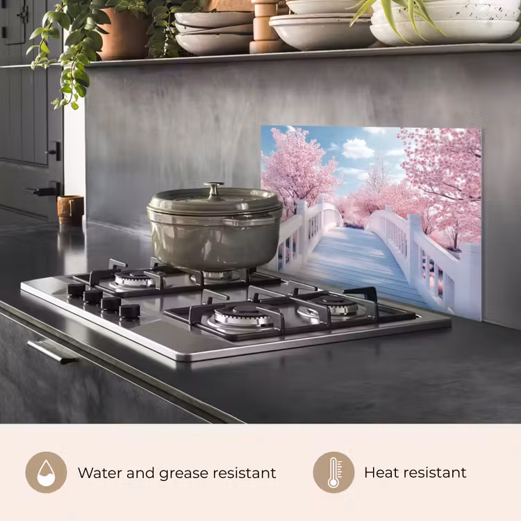 Kitchen splashback for hob - Bridge - Cherry Trees - White — 2
