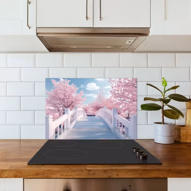 Kitchen splashback for hob - Bridge - Cherry Trees - White — 3