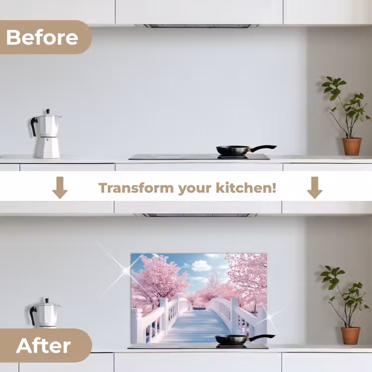 Kitchen splashback for hob - Bridge - Cherry Trees - White — 7