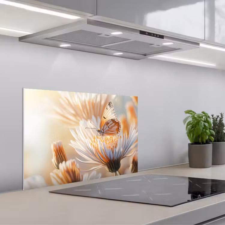 Kitchen splashback for hob - Butterfly - Flower - Orange — 1