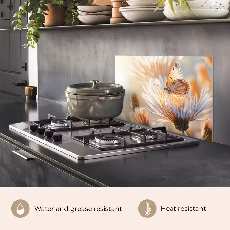 Kitchen splashback for hob - Butterfly - Flower - Orange — 2