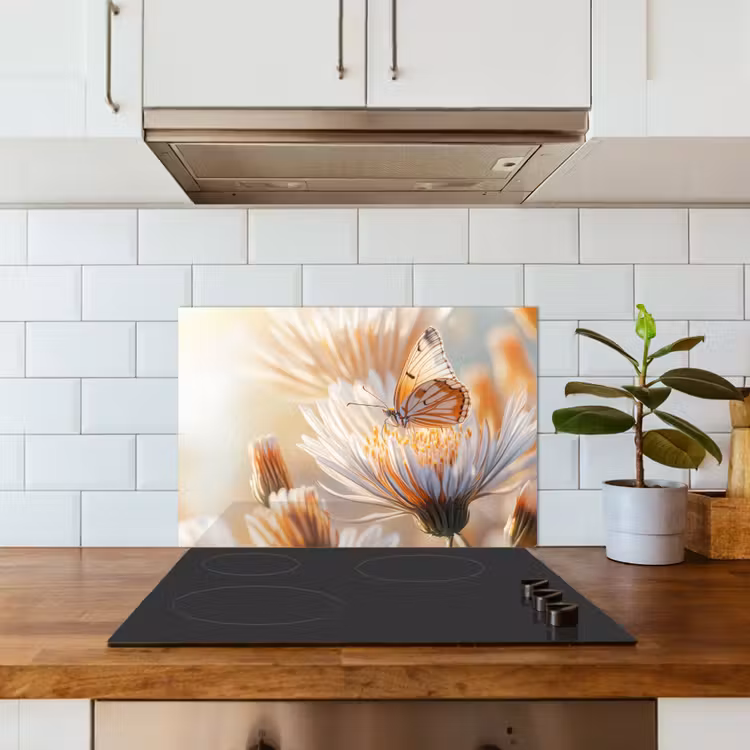 Kitchen splashback for hob - Butterfly - Flower - Orange — 3