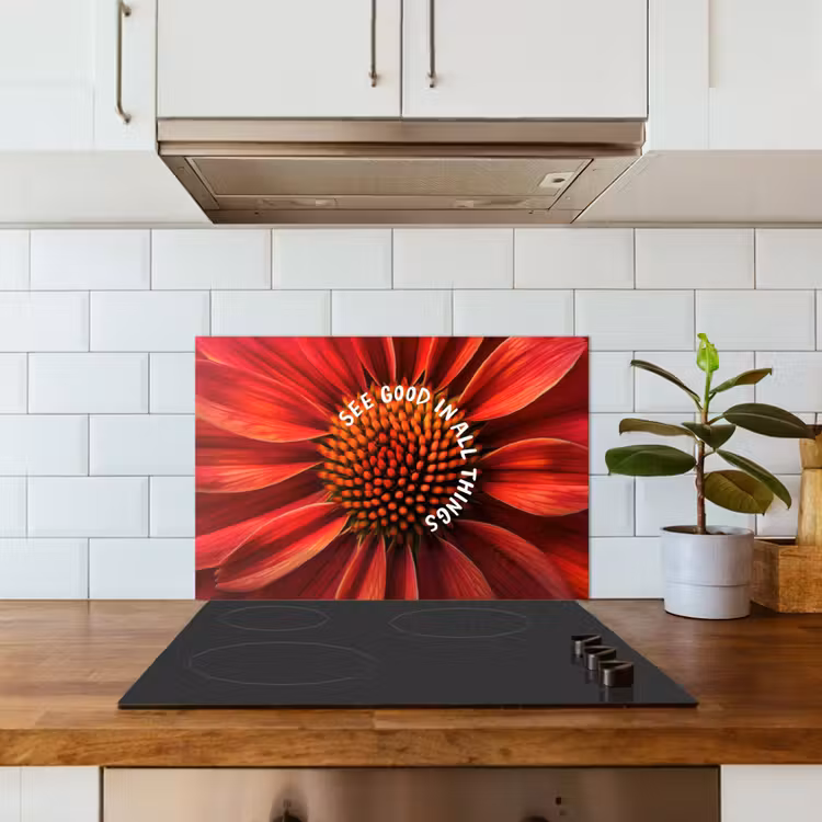 Kitchen splashback for hob - Close up - Flower - Quote - Red — 3