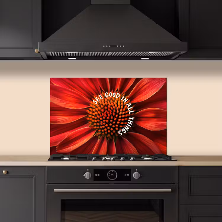 Kitchen splashback for hob - Close up - Flower - Quote - Red — 5