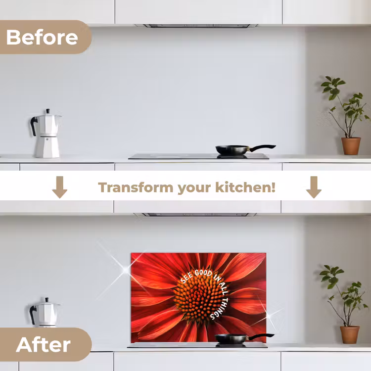 Kitchen splashback for hob - Close up - Flower - Quote - Red — 7