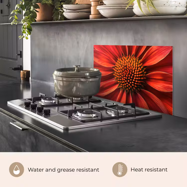 Kitchen splashback for hob - Close up - Flower- Red — 2