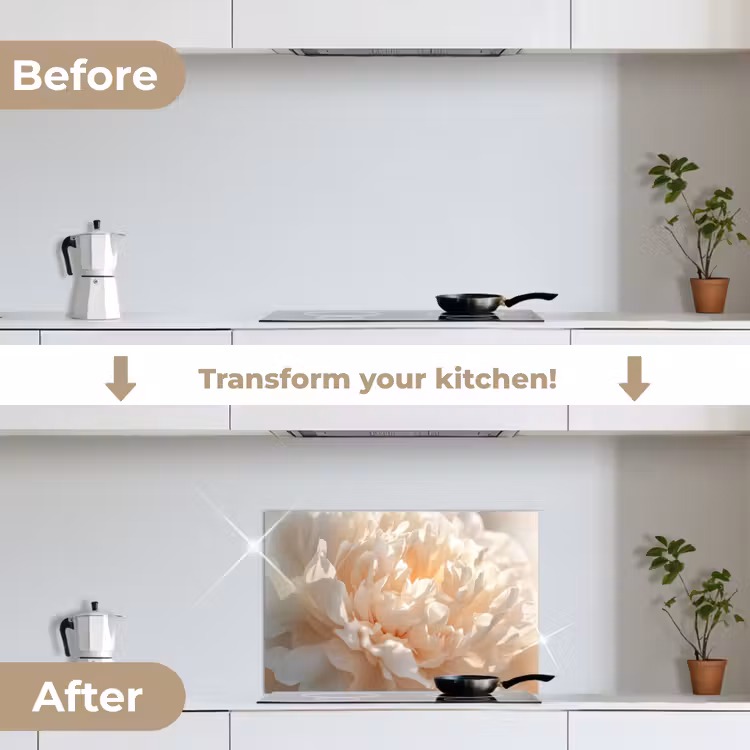 Kitchen splashback for hob - Close up - Peony - Light pink — 7