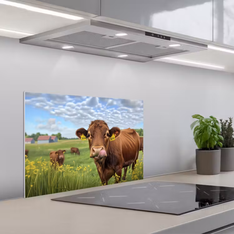 Kitchen splashback for hob - Cow - Meadow - Flowers — 1
