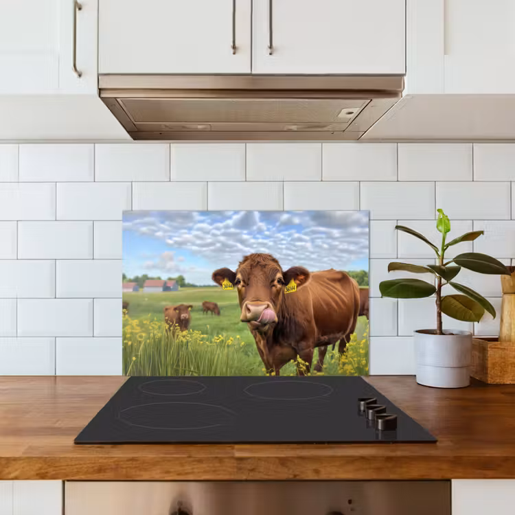 Kitchen splashback for hob - Cow - Meadow - Flowers — 3