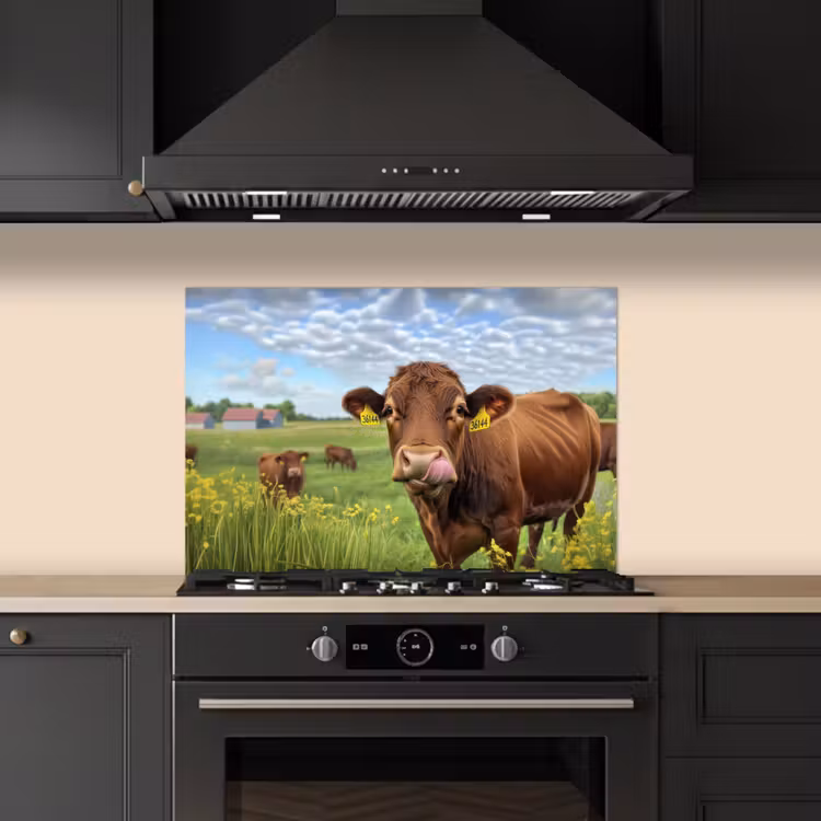 Kitchen splashback for hob - Cow - Meadow - Flowers — 5