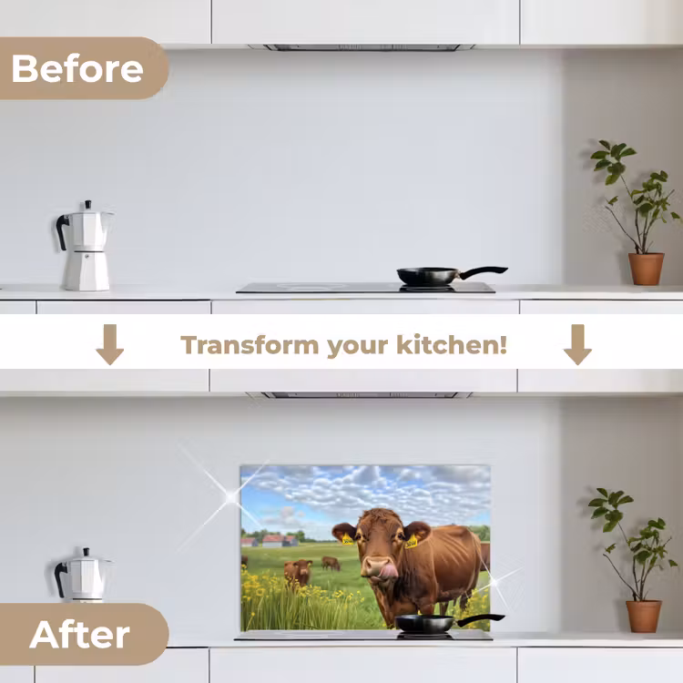 Kitchen splashback for hob - Cow - Meadow - Flowers — 7