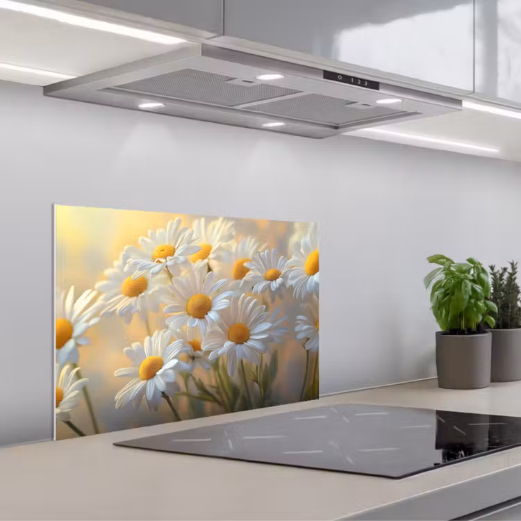 Kitchen splashback for hob - Daisies - White - Sunlight — 1