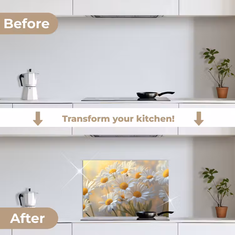 Kitchen splashback for hob - Daisies - White - Sunlight — 7