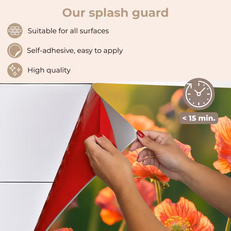 Kitchen splashback for hob - Field of flowers - Sunbeams - Orange — 4