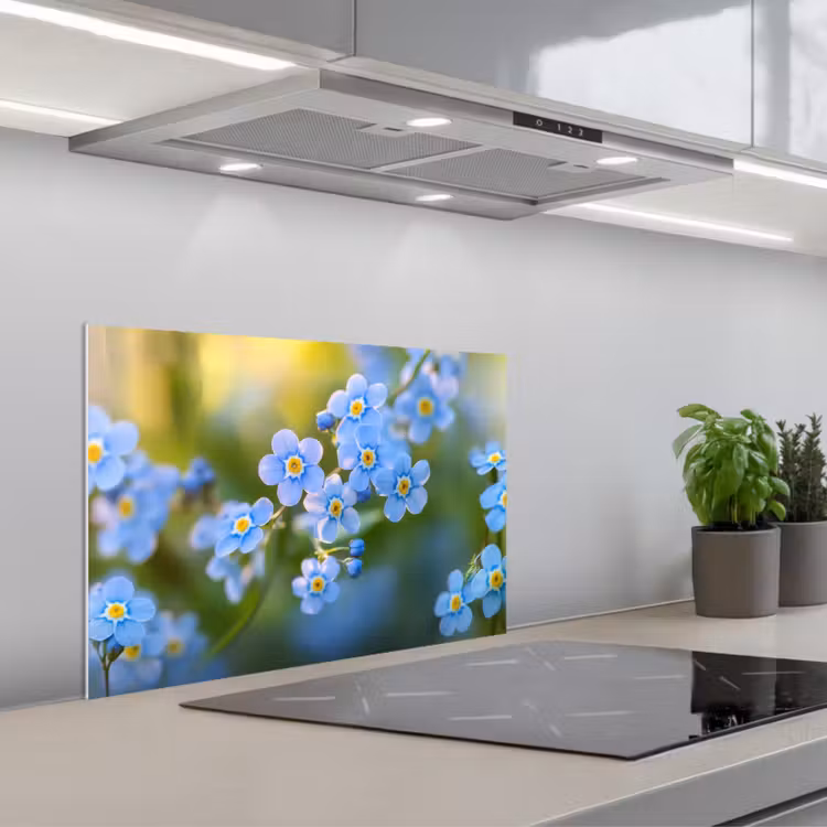 Kitchen splashback for hob - Flowers - Blue - Forget me not — 1