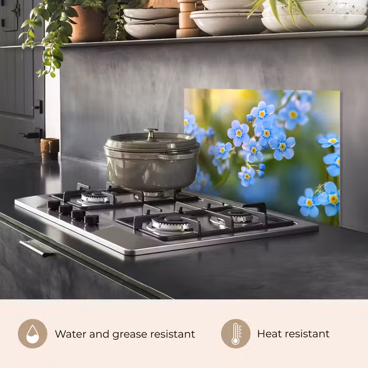 Kitchen splashback for hob - Flowers - Blue - Forget me not — 2