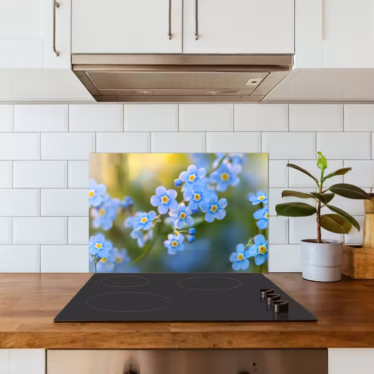 Kitchen splashback for hob - Flowers - Blue - Forget me not — 3