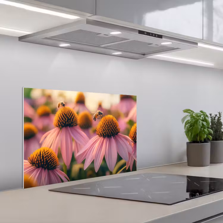 Kitchen splashback for hob - Flowers - Purple - Bees — 1