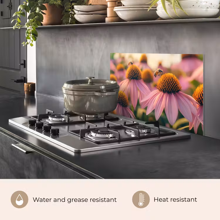Kitchen splashback for hob - Flowers - Purple - Bees — 2