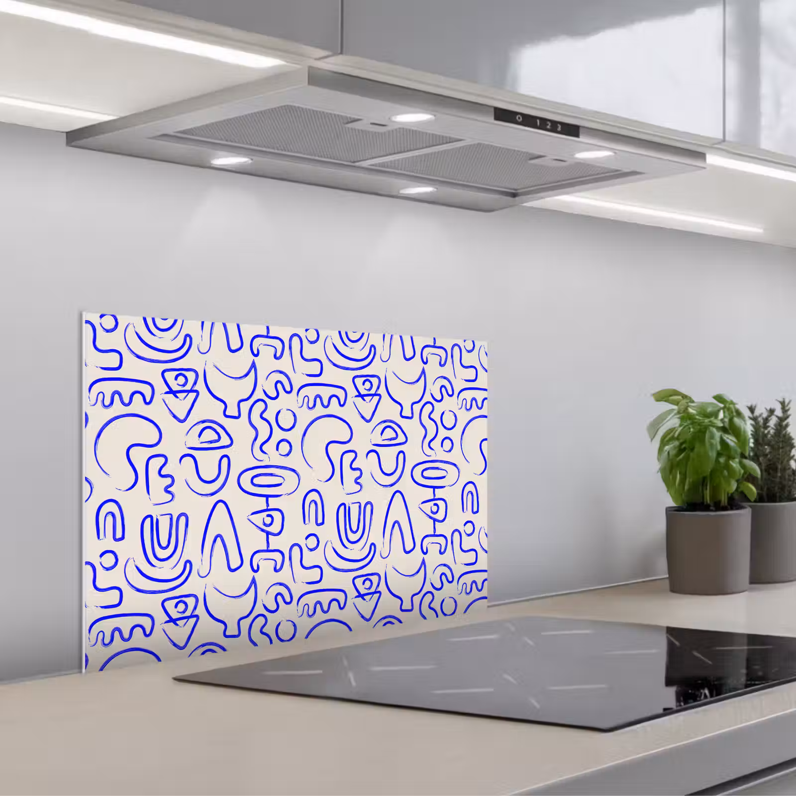 Kitchen splashback for hob - Blue - Pattern - Abstract - Beige — 1