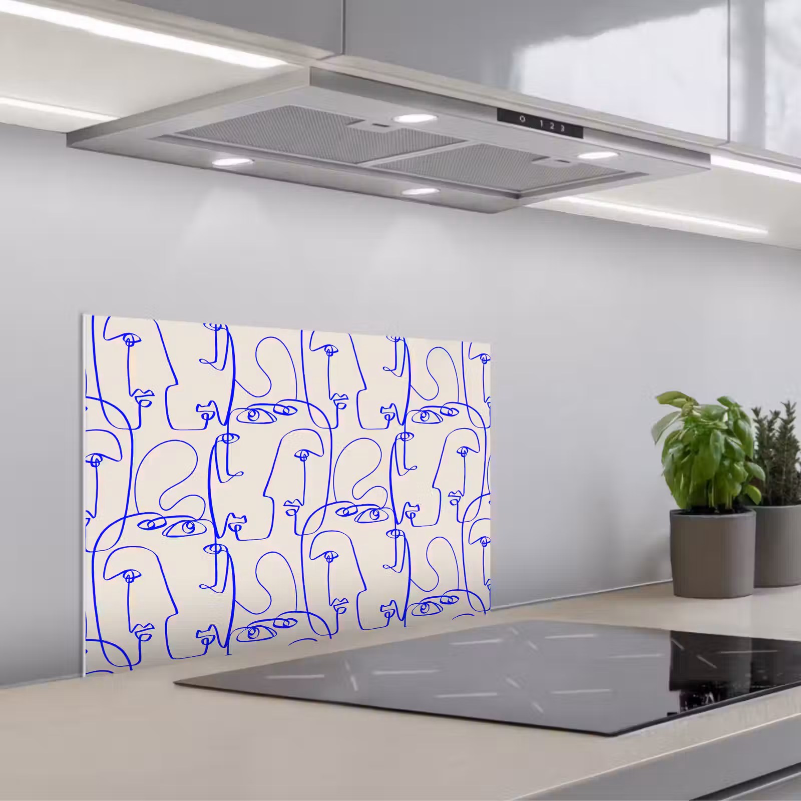 Kitchen splashback for hob - Face - Blue - Lines - Beige — 1