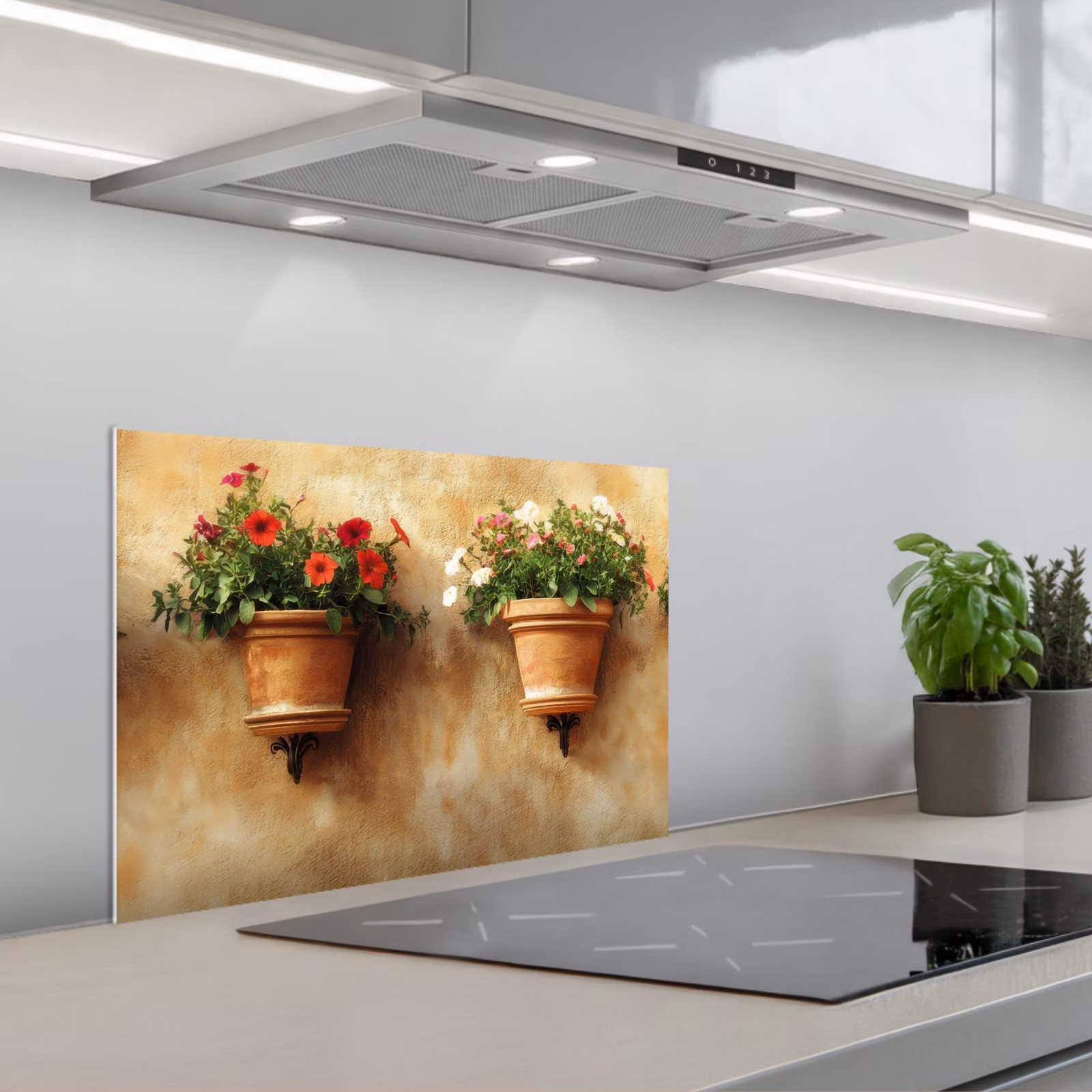 Kitchen splashback for hob - Flower pots - Wall - Vintage — 1