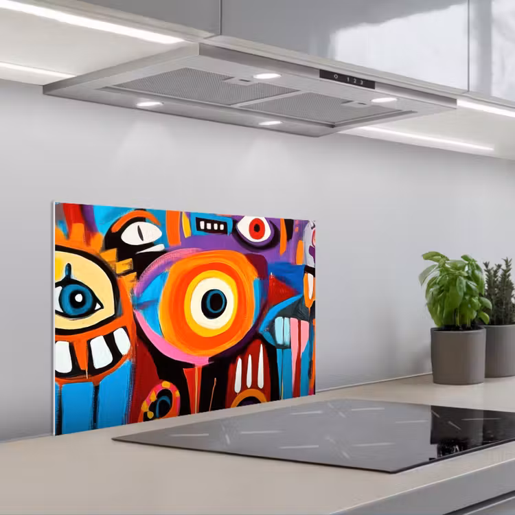 Kitchen splashback for hob - Abstract - Face - Colorful — 1