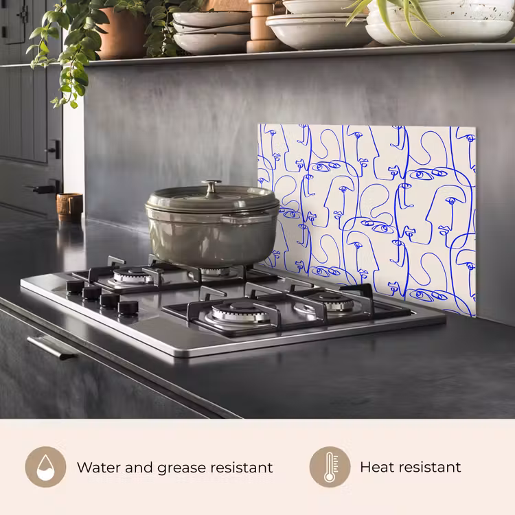 Kitchen splashback for hob - Face - Blue - Lines - Beige — 2