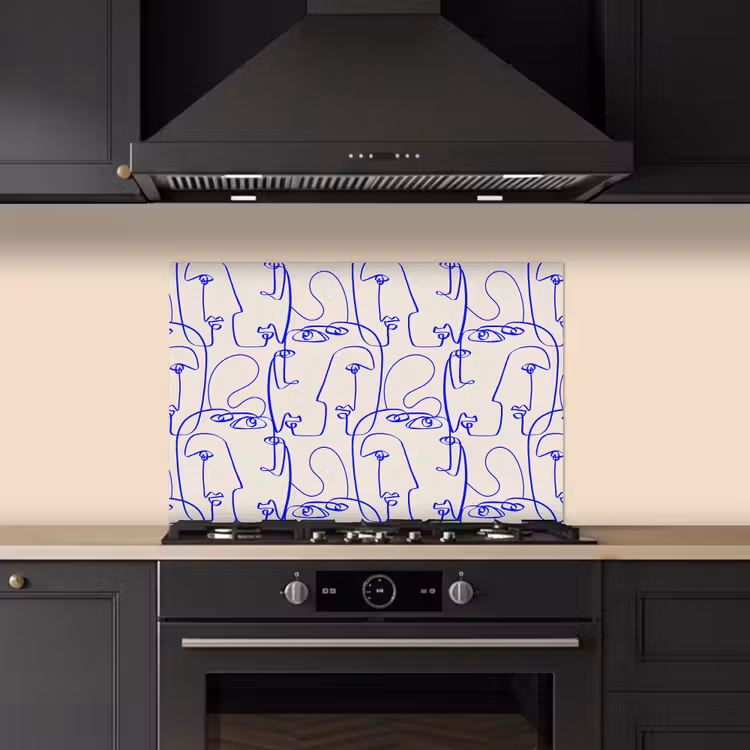Kitchen splashback for hob - Face - Blue - Lines - Beige — 5
