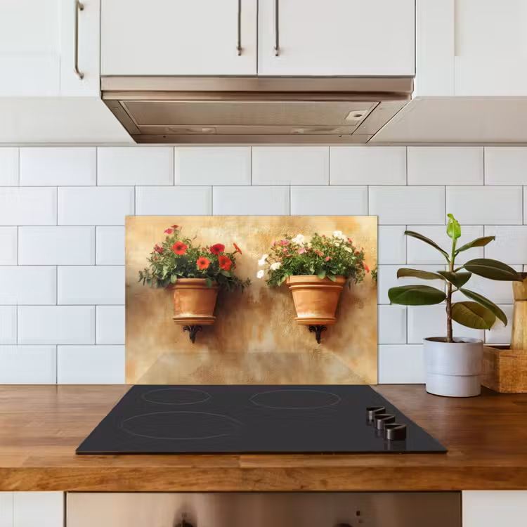Kitchen splashback for hob - Flower pots - Wall - Vintage — 3