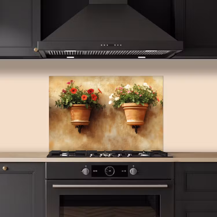 Kitchen splashback for hob - Flower pots - Wall - Vintage — 5