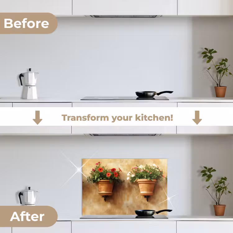 Kitchen splashback for hob - Flower pots - Wall - Vintage — 7