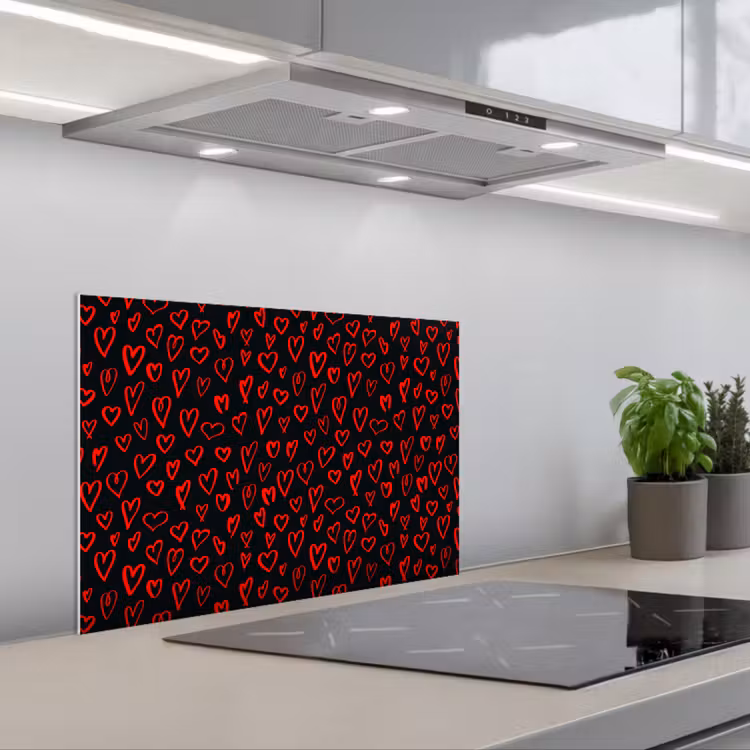 Kitchen splashback for hob - Black - Hearts - Red — 1