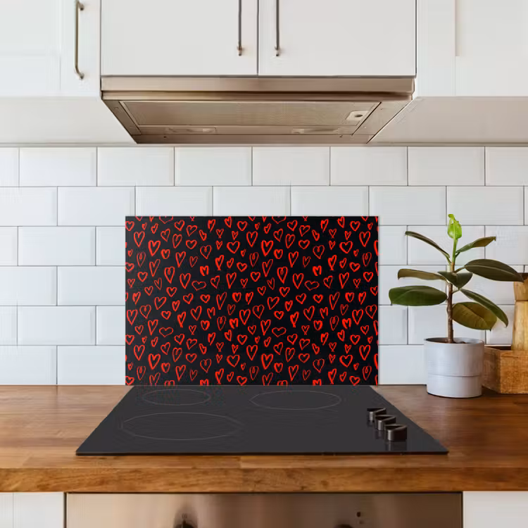 Kitchen splashback for hob - Black - Hearts - Red — 3