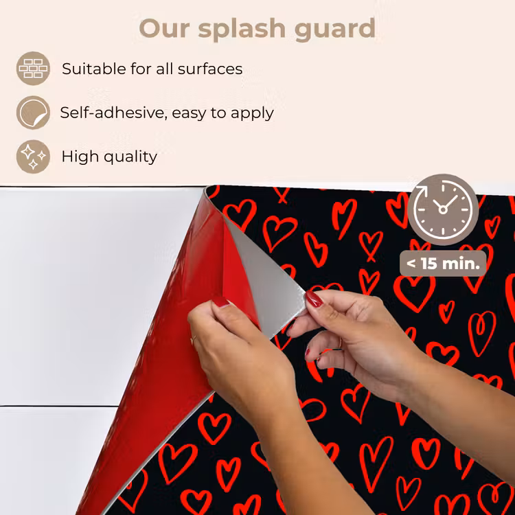 Kitchen splashback for hob - Black - Hearts - Red — 4