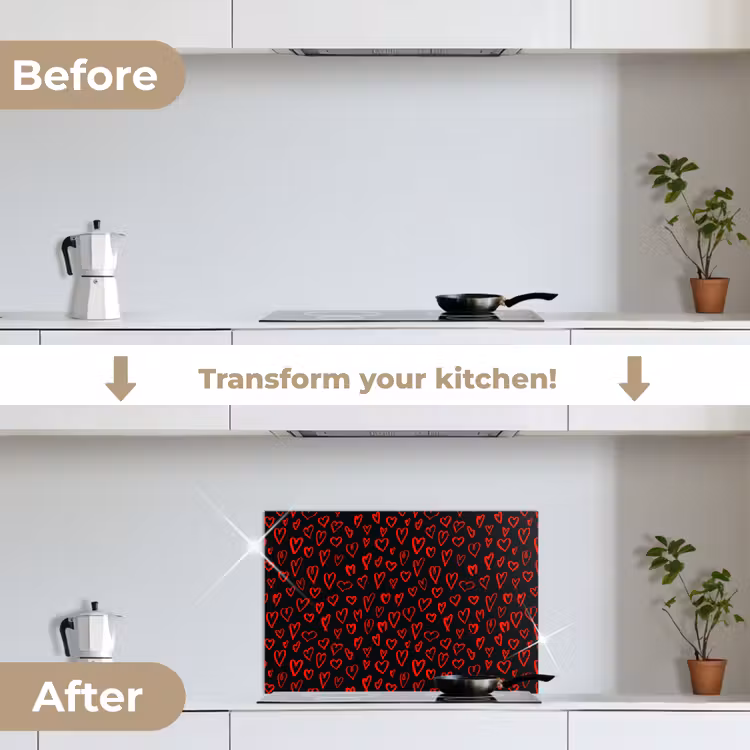 Kitchen splashback for hob - Black - Hearts - Red — 7