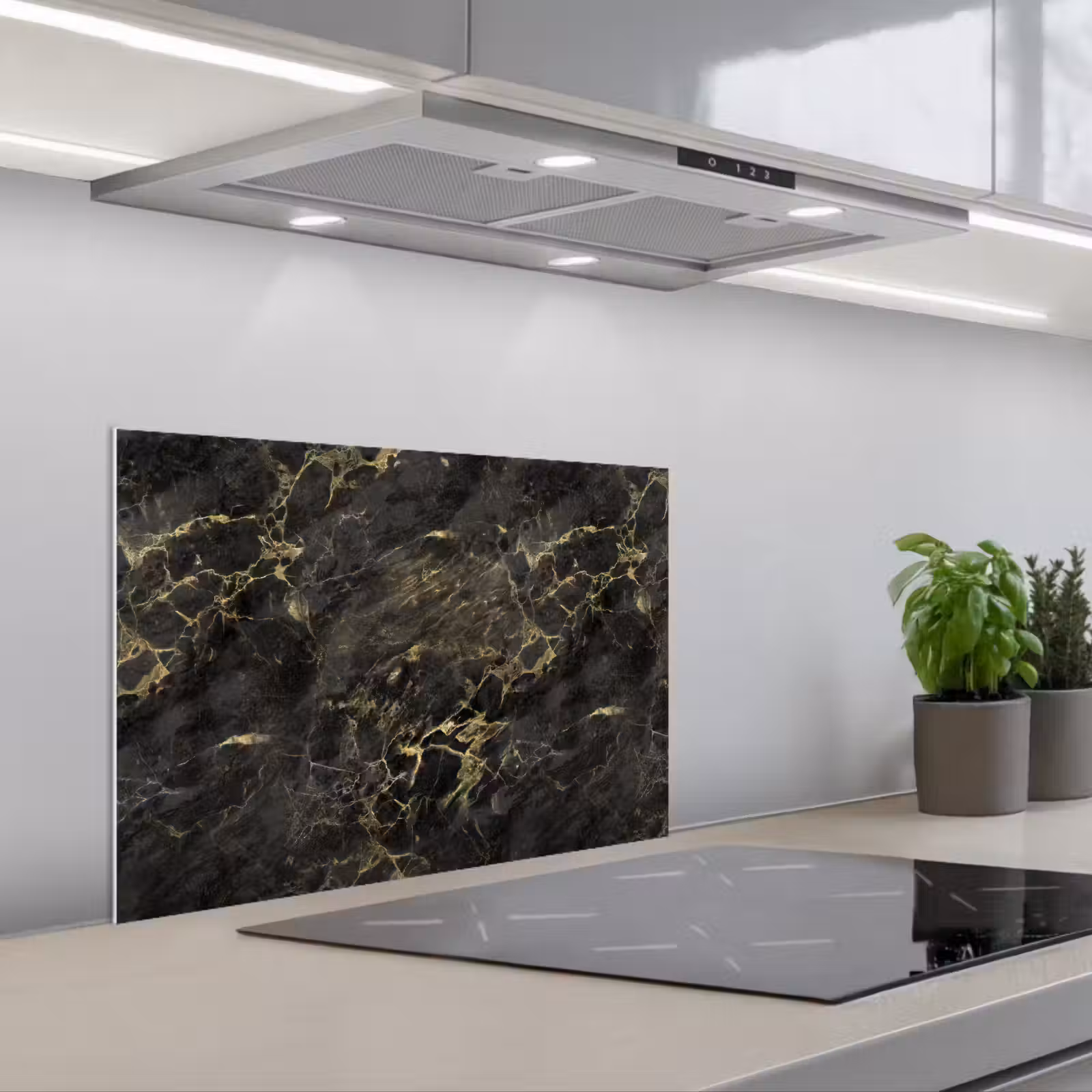 Kitchen splashback for hob - Black - Marble - Gold - Nerf — 1