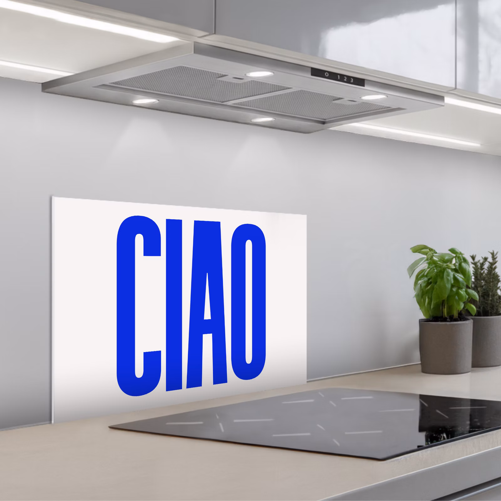Kitchen splashback for hob - Ciao - Capital letters - Blue - Minimalist — 1